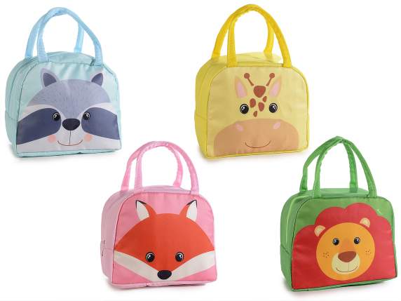 Kids Animal thermal lunch bag with zip closure and handles